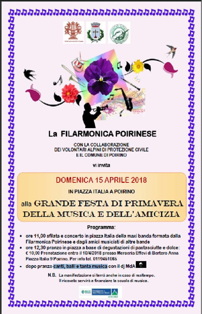 POIRINO – Festa dell’amicizia domenica 15 aprile