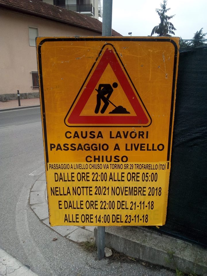 TROFARELLO – Lavori al passaggio a livello di via Torino