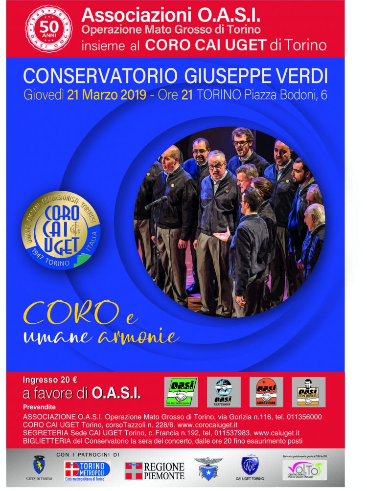 Giovedì 21 marzo il Coro CAI UGET canta al conservatorio di Torino per OASI