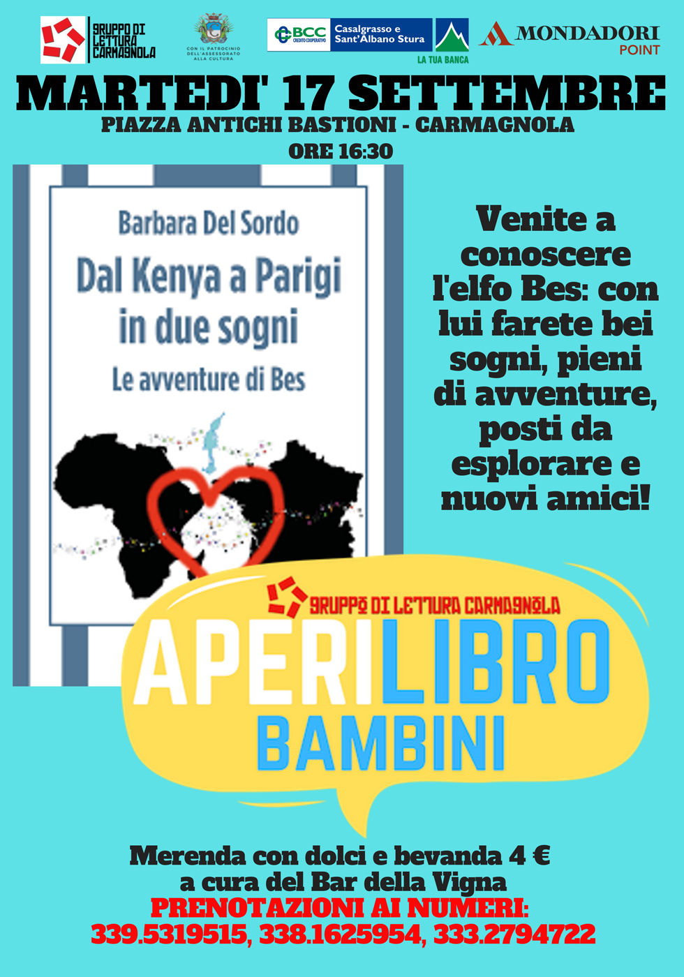 CARMAGNOLA – Aperilibro bambini. L’elfo Bes dà appuntamento ai piccoli lettori agli Antichi Bastioni