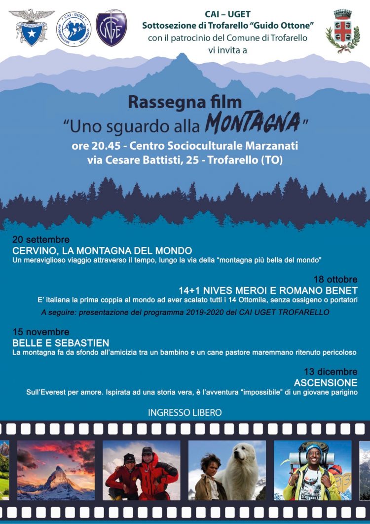 “Uno sguardo alla montagna”, rassegna di 4 film con il Cai di Trofarello. Si comincia il 20 settembre