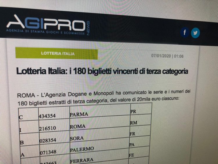 LOTTERIA ITALIA – Un biglietto da 20mila euro vincente venduto a Nichelino