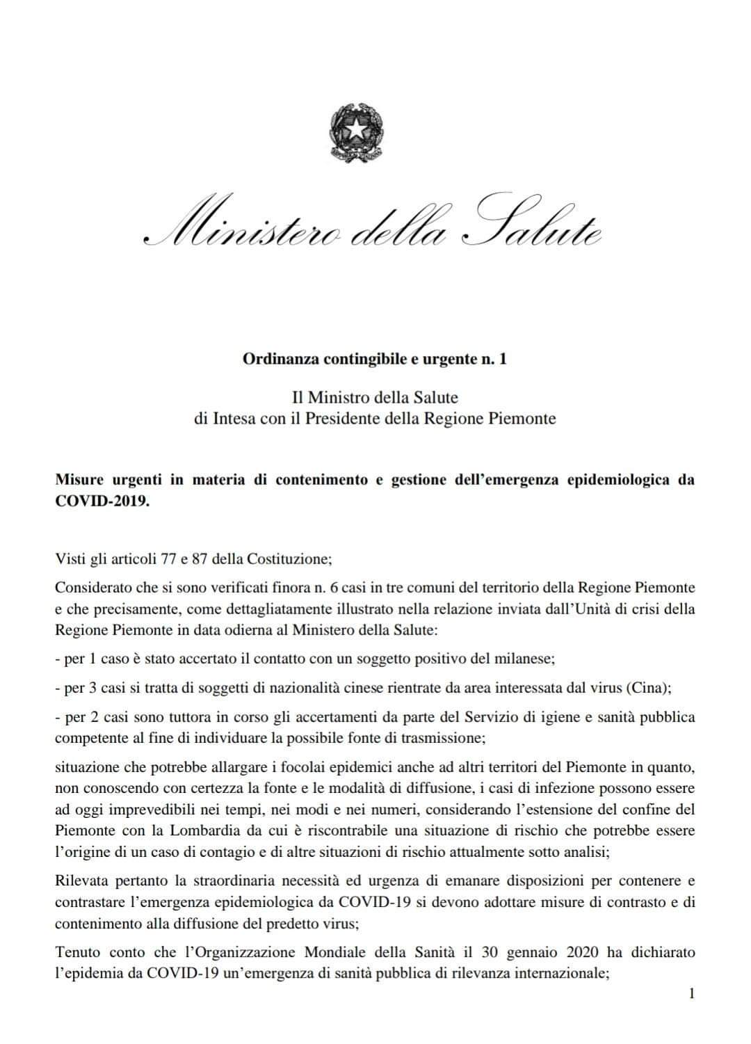 Corona virus, Piemonte: scuole chiuse nelle città, manifestazioni sospese