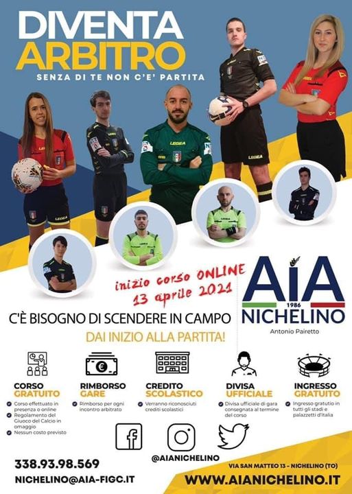 NICHELINO – Dal 13 aprile parte il corso arbitri di calcio