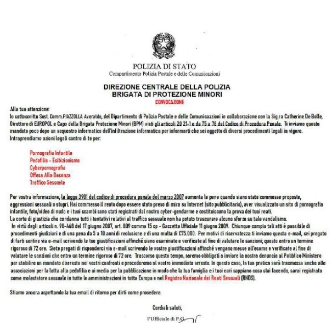 NICHELINO – Truffe informatiche del falso atto di citazione per pedofilia
