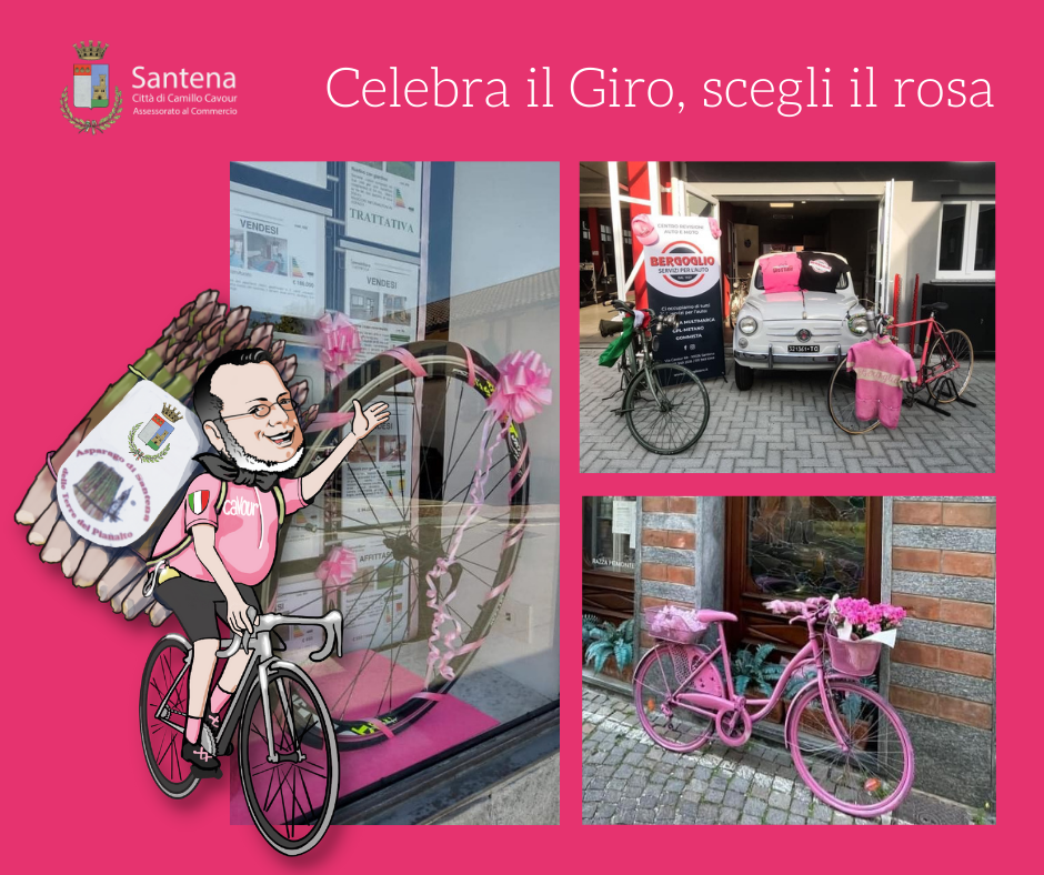 SANTENA – La Febbre del giro: negozi addobbati di rosa per il passaggio della Carovana