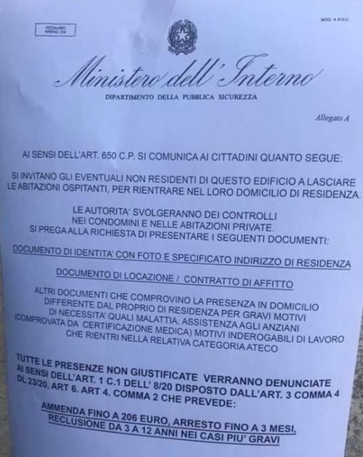 VILLASTELLONE – Allerta del Comune per un volantino intestato al Ministero dell’Interno