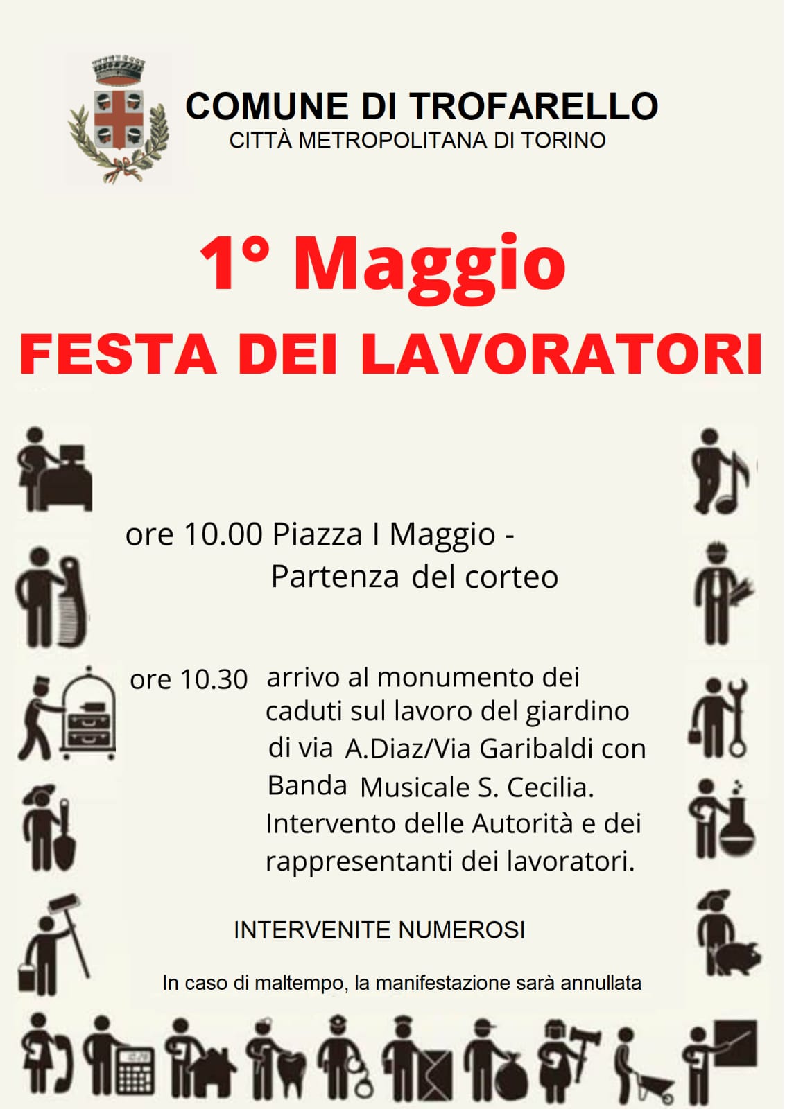 Festa dei Lavoratori a Trofarello – Il programma di lunedì 1 Maggio