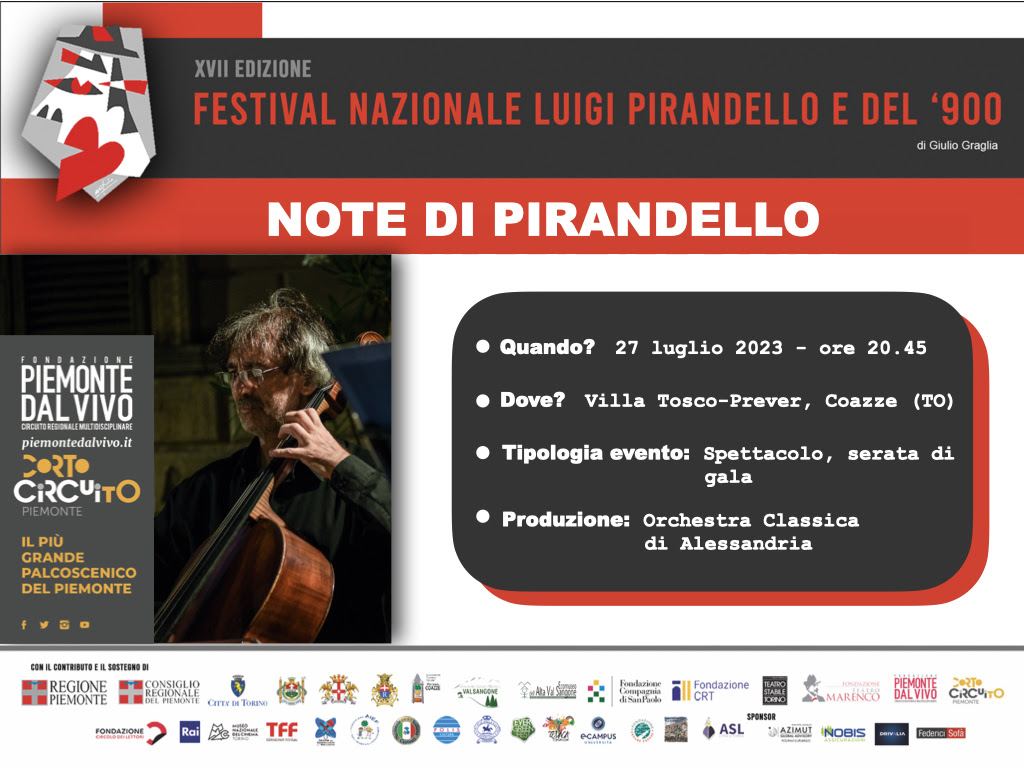Note di Pirandello, musica e parole a Villa Tosco Prever (Coazze) giovedì 27 luglio