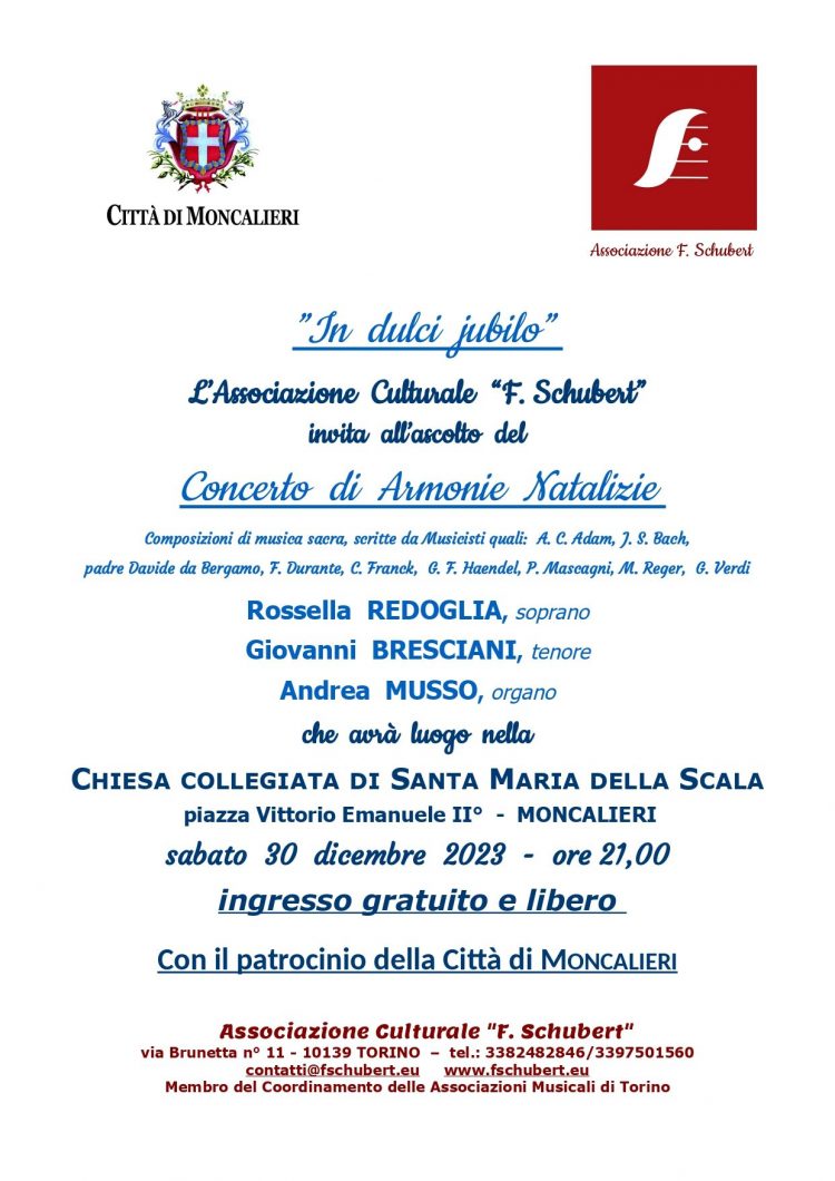 In Dulci Jubilo. Il 30 dicembre concerto in Collegiata a Moncalieri