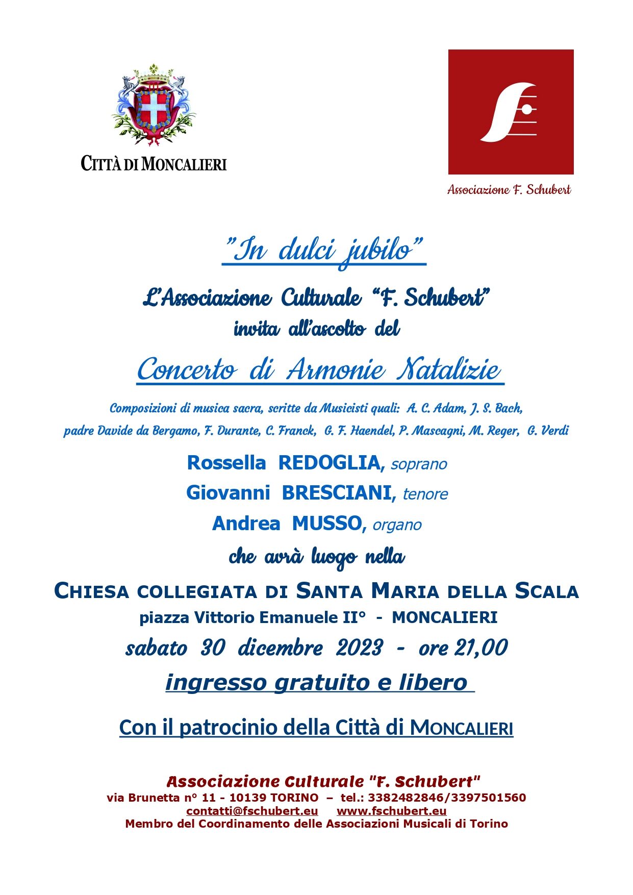 In Dulci Jubilo. Il 30 dicembre concerto in Collegiata a Moncalieri