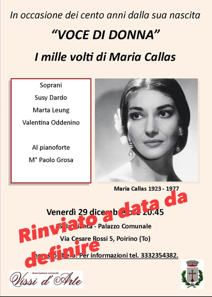 “Voce di donna – I mille volti di Maria Callas”, a Poirino, appuntamento rinviato a data da definire