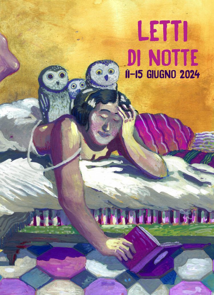 CARMAGNOLA – Svelato il manifesto di «Letti di notte 2024» disegnato da Federico Appel. Protagoniste: una donna misteriosa e tre civette