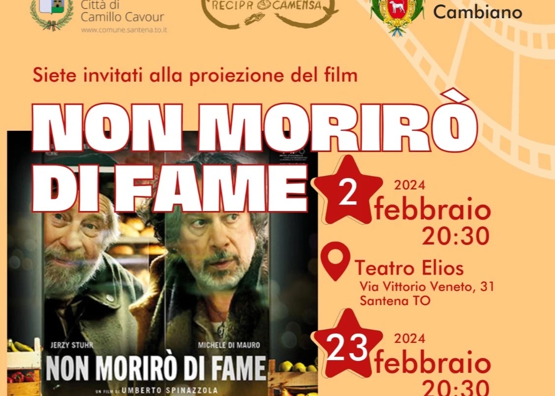 SANTENA/CAMBIANO – Non morirò di fame: il cinema incontra l’impegno sociale
