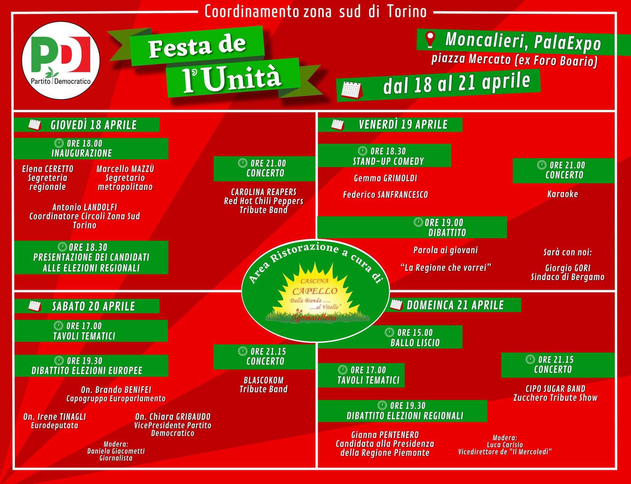 MONCALIERI – Parte la festa dell’Unità al Palaexpo