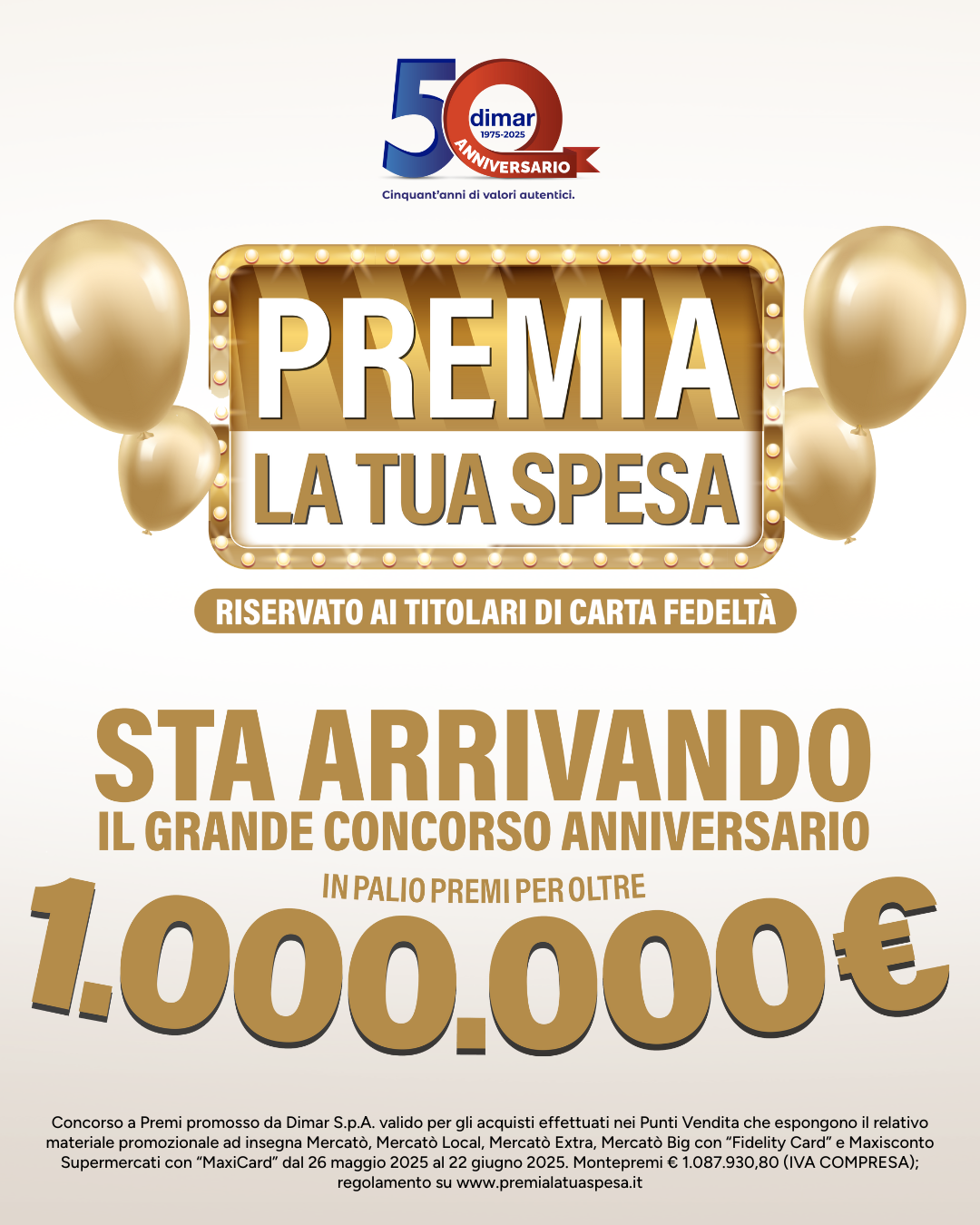 Dimar SPA festeggia 50 anni di attività con i clienti: in palio premi per oltre un milione di euro – Grande concorso anniversario “Premia la tua spesa”