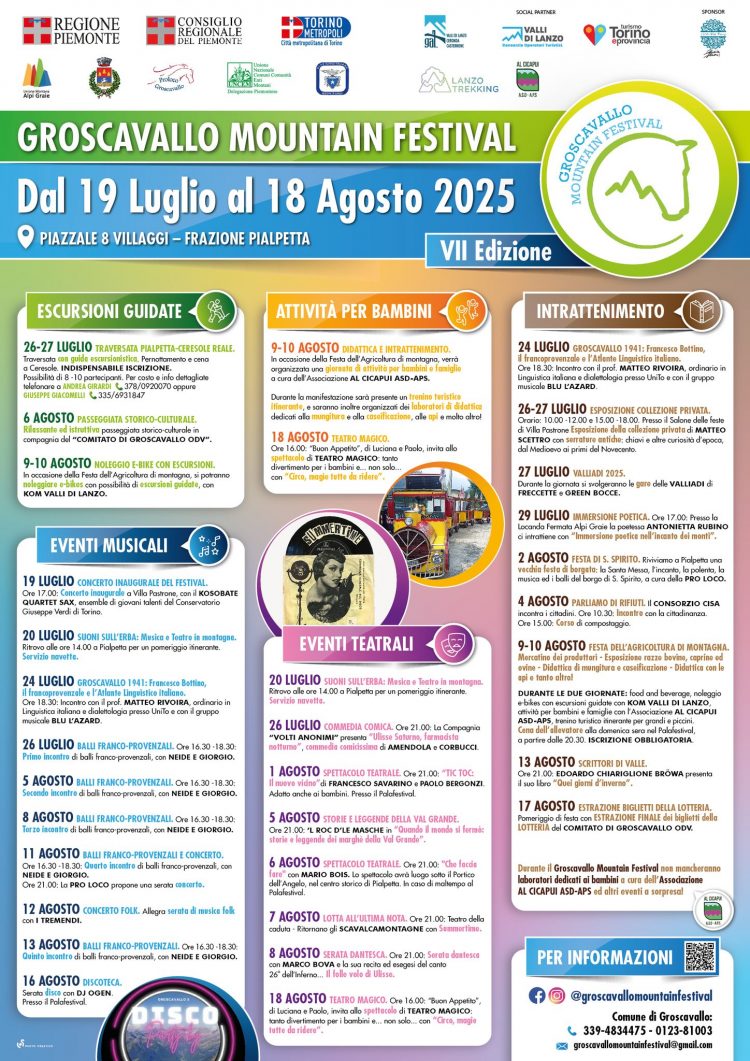 Dal 19 luglio al 18 agosto torna il Groscavallo Mountain Festival
