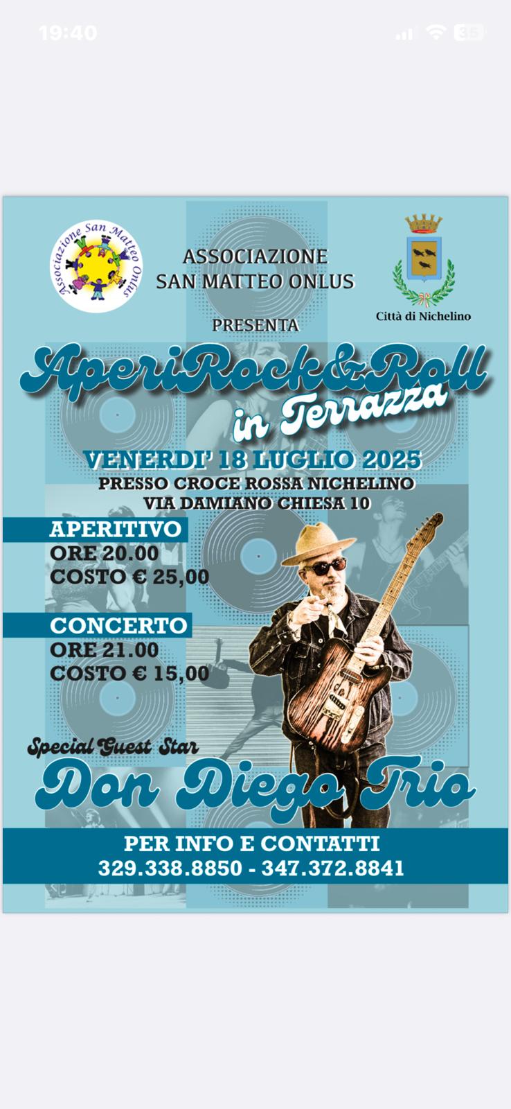 Il 18 luglio a Nichelino Aperitivo e Rock&Roll con i Don Diego Trio