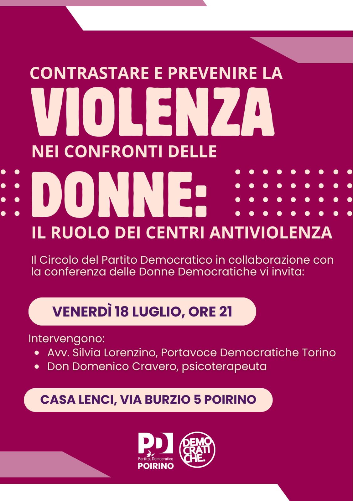 Poirino, venerdì 18 luglio alle 21 a Casa Lenci si parla della Casa delle Donne