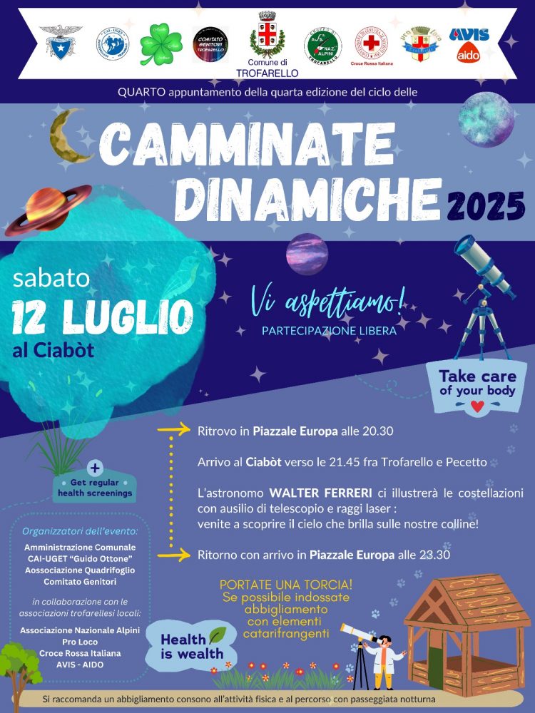 Trofarello, sabato 12 luglio la camminata è sotto le stelle