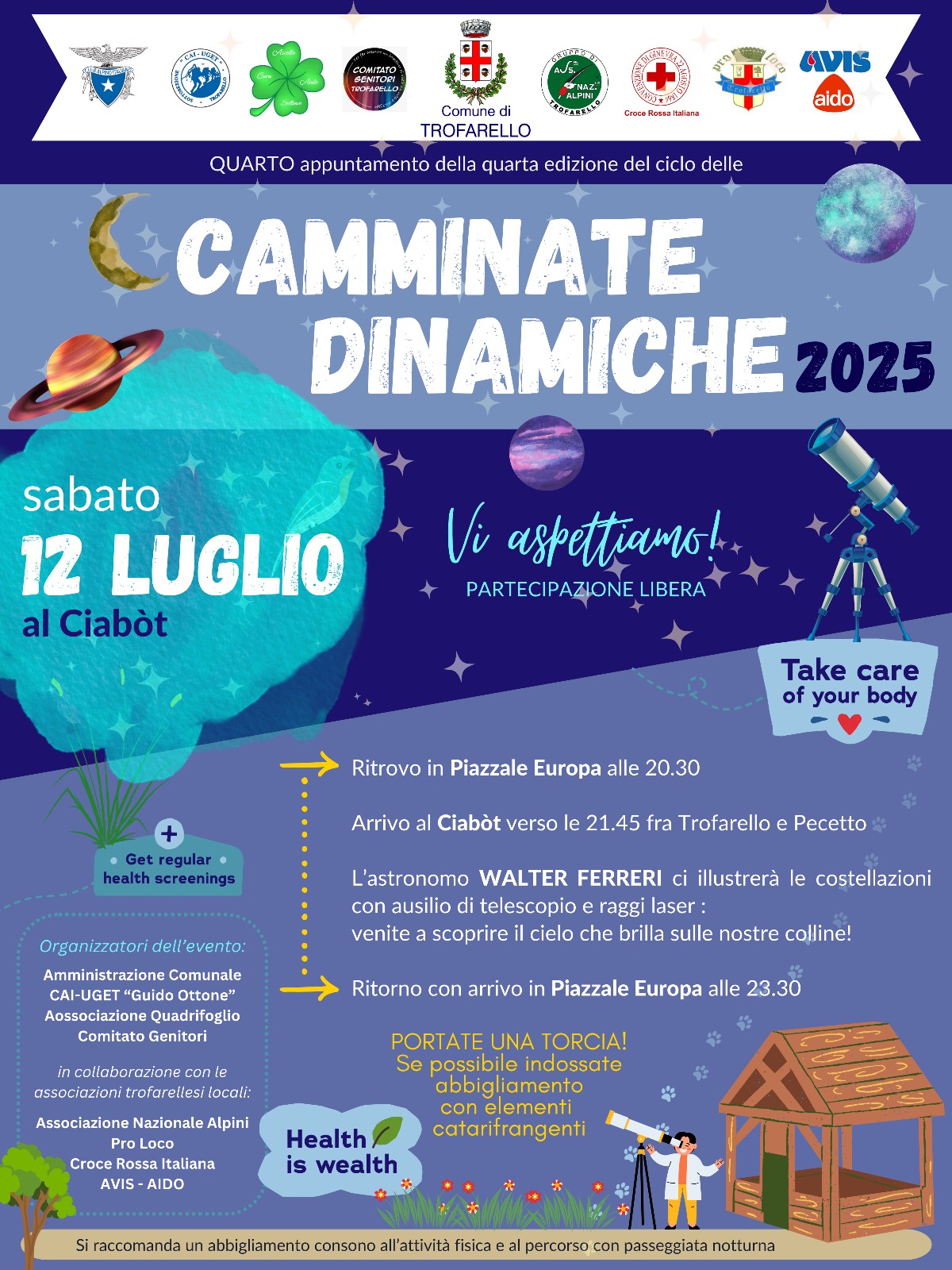 Trofarello, sabato 12 luglio la camminata è sotto le stelle