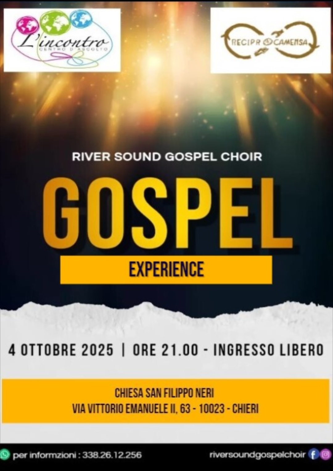 Sabato 4 ottobre alle 21 a Chieri con il River Sound Gospel Choir