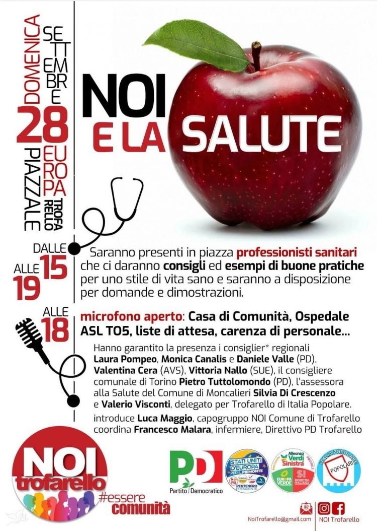 Domenica 28 settembre dalle 15 alle 18 a Trofarello “Noi e la salute”