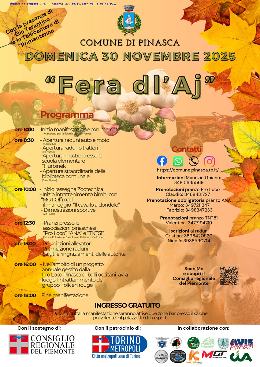 Domenica 30 novembre c’è la Fera dl’aj a Pinasca