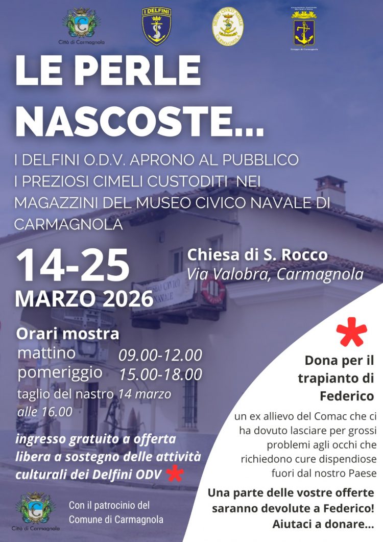 Sabato 14 marzo inaugura a Carmagnola la mostra “Le Perle nascoste”