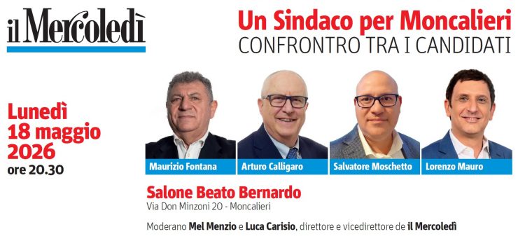 Lunedì 18 maggio “Un Sindaco per Moncalieri” – confronto tra i quattro candidati