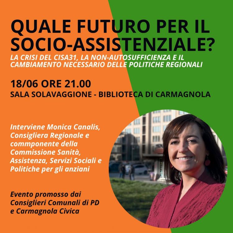 A Carmagnola il 18 giugno incontro con Monica Canalis sui problemi del CISA31