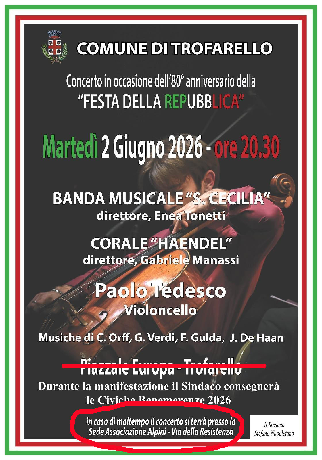 TROFARELLO – La Festa del 2 Giugno si sposta alla sede dell’Associazione Alpini TROFARELLO – La Festa del 2 Giugno si sposta alla sede dell’Associazione Alpini