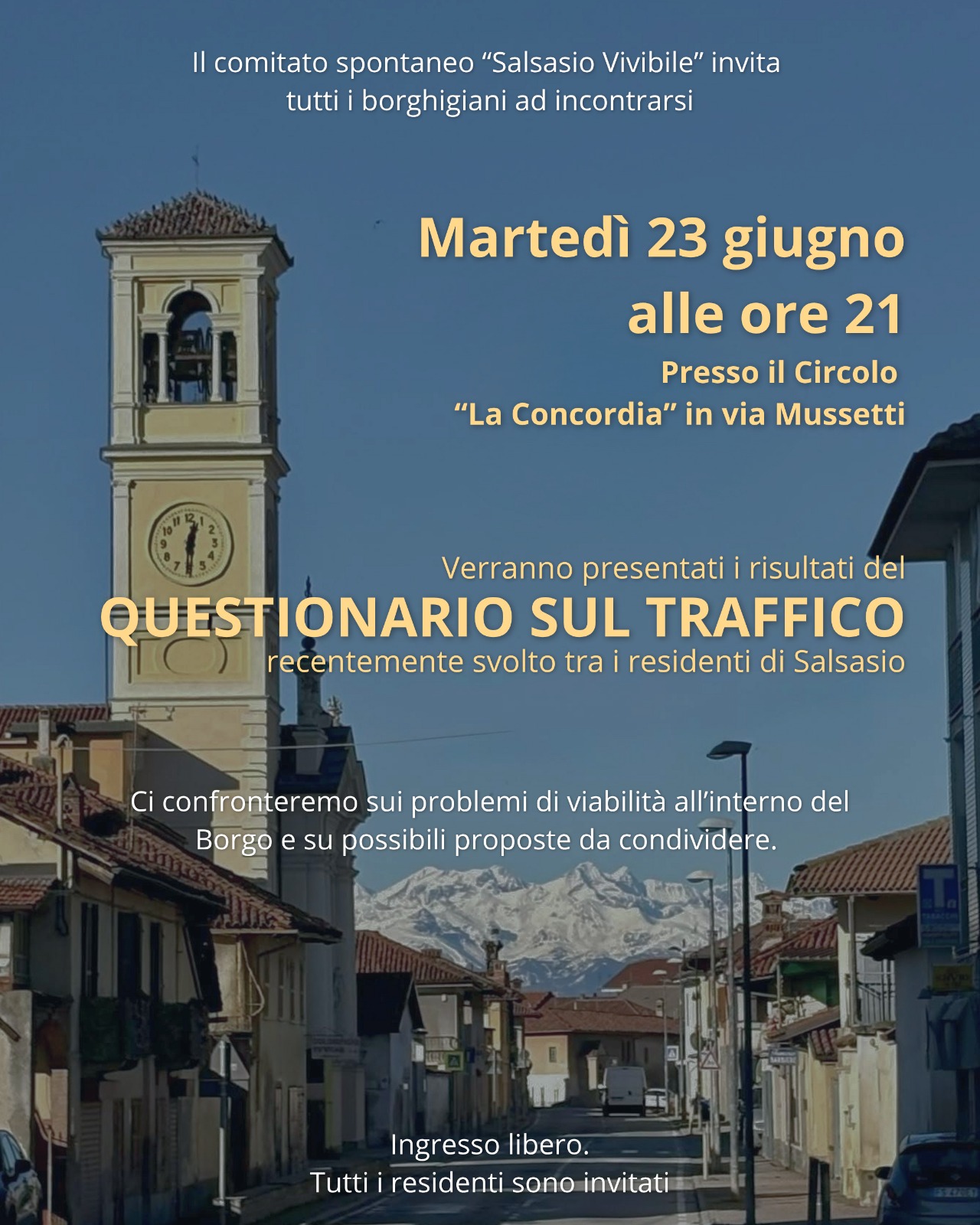 Che aria tira a Carmagnola? Il 23 giugno il comitato Salsasio Vivibile presenta i risultati del questionario sulla viabilità nel borgo