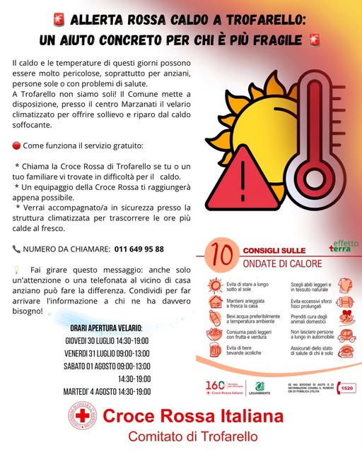 Trofarello – La Croce Rossa salva dal rischio caldo. Al velario il servizio di rifugio climatico