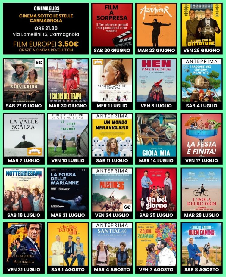 Prosegue la rassegna estiva di Cinema sotto le stelle con l’Elios di Carmagnola
