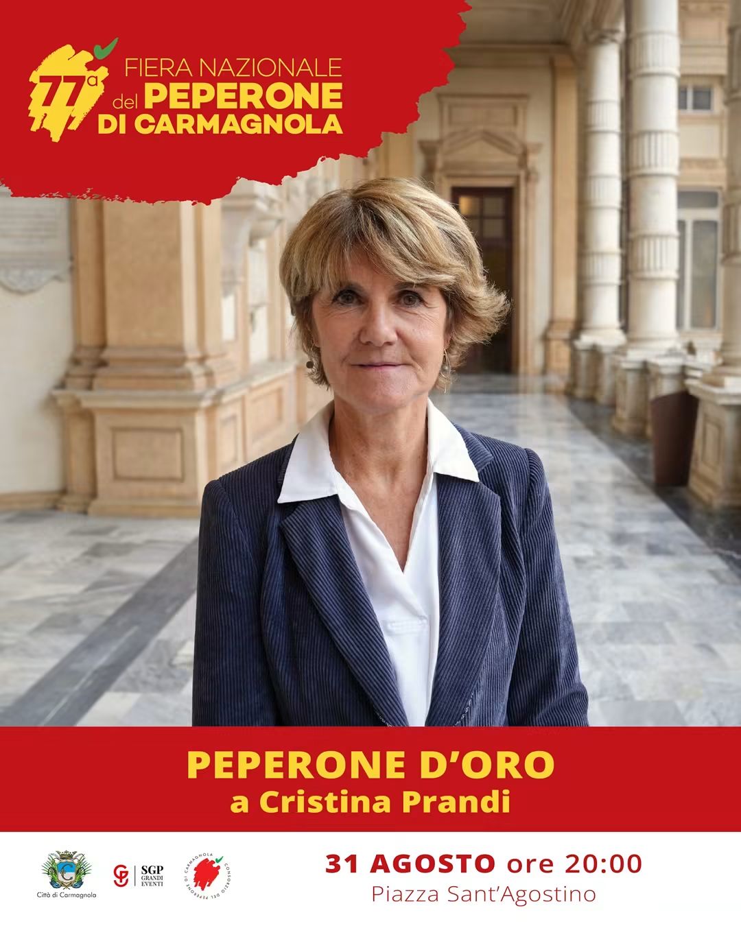 CARMAGNOLA – Il Peperone d’Oro a Cristina Prandi CARMAGNOLA – Il Peperone d’Oro a Cristina Prandi