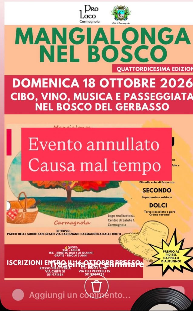 CARMAGNOLA - Annullata la Mangialonga per maltempo CARMAGNOLA - Annullata la Mangialonga per maltempo